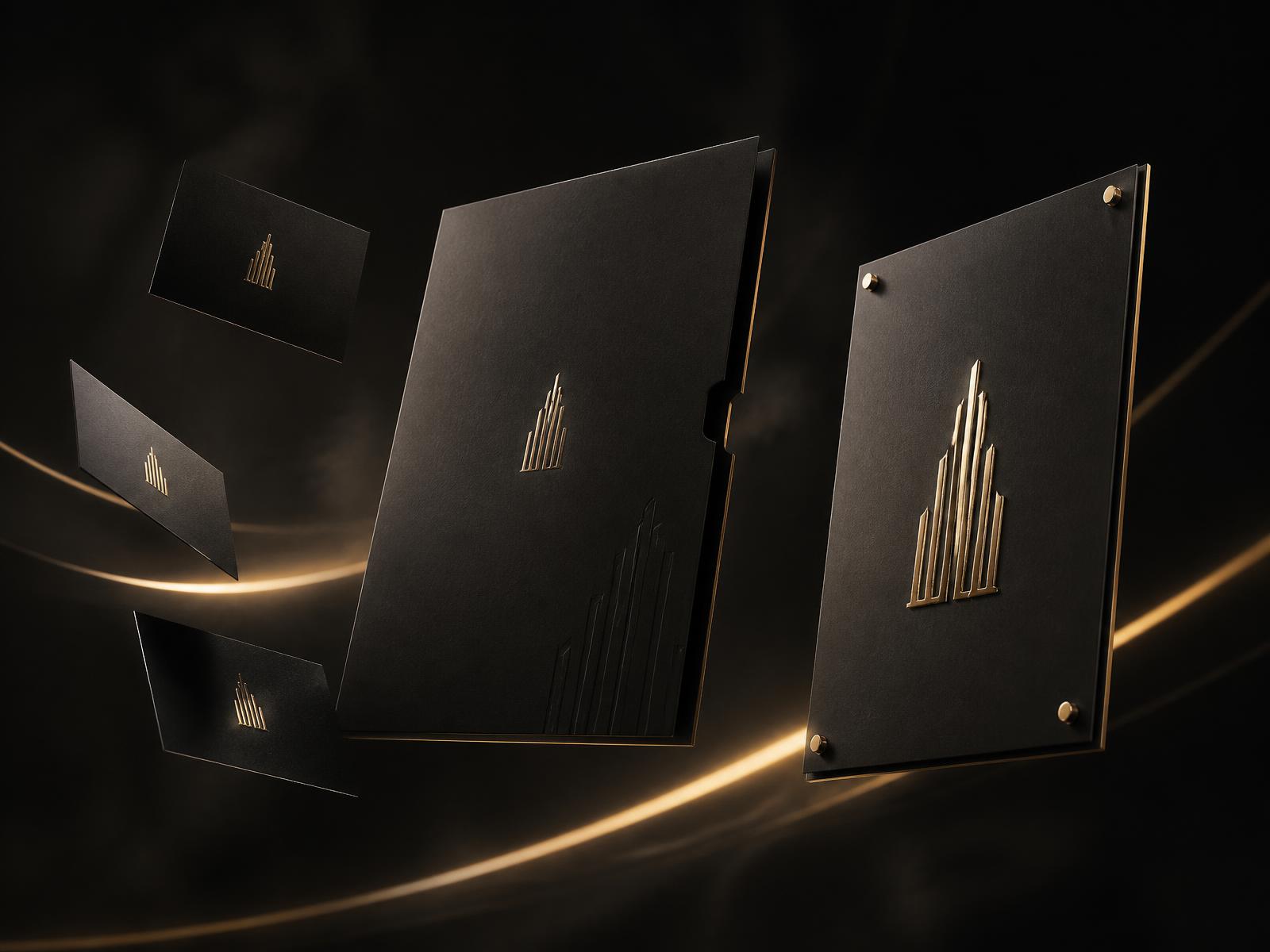 Signature Real Estate Group branded business cards, presentation folder and listing sign